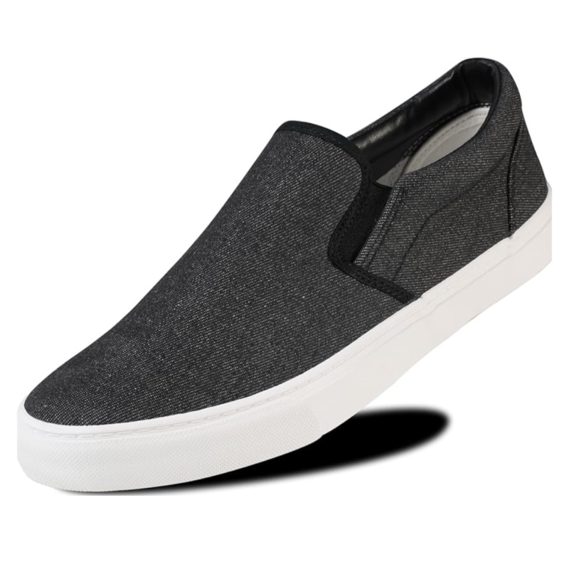 Lunovilla Men's Classic Low Top Slip-On Sneakers with Soft Insole | Black Denim