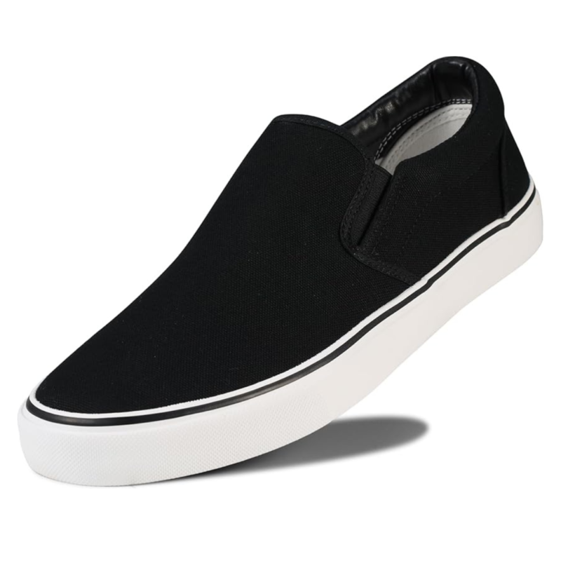 Lunovilla Men's Classic Low Top Slip-On Sneakers with Soft Insole | Blackline