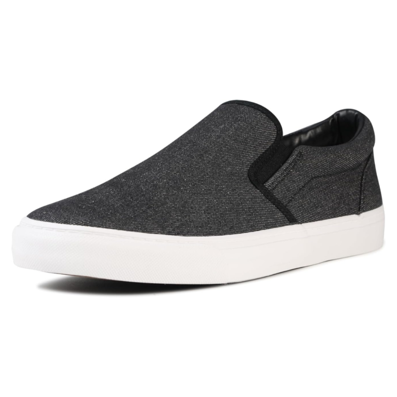 Lunovilla Men's Classic Low Top Slip-On Sneakers with Soft Insole | Black Denim - Image 2