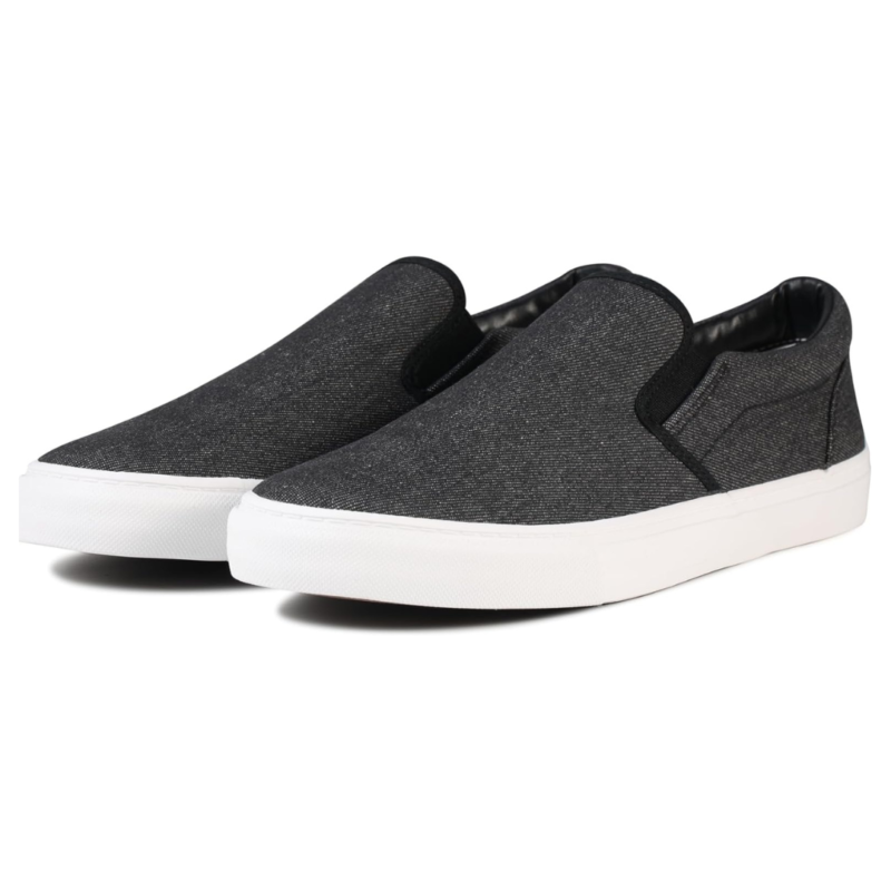 Lunovilla Men's Classic Low Top Slip-On Sneakers with Soft Insole | Black Denim - Image 3